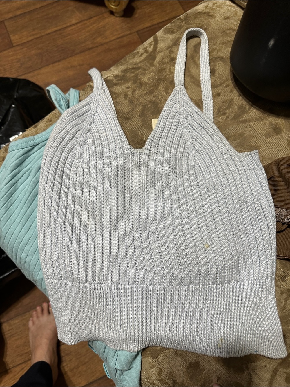 Chocolate Light Blue Ribbed Knit Cami Set - Picture 4 of 7
